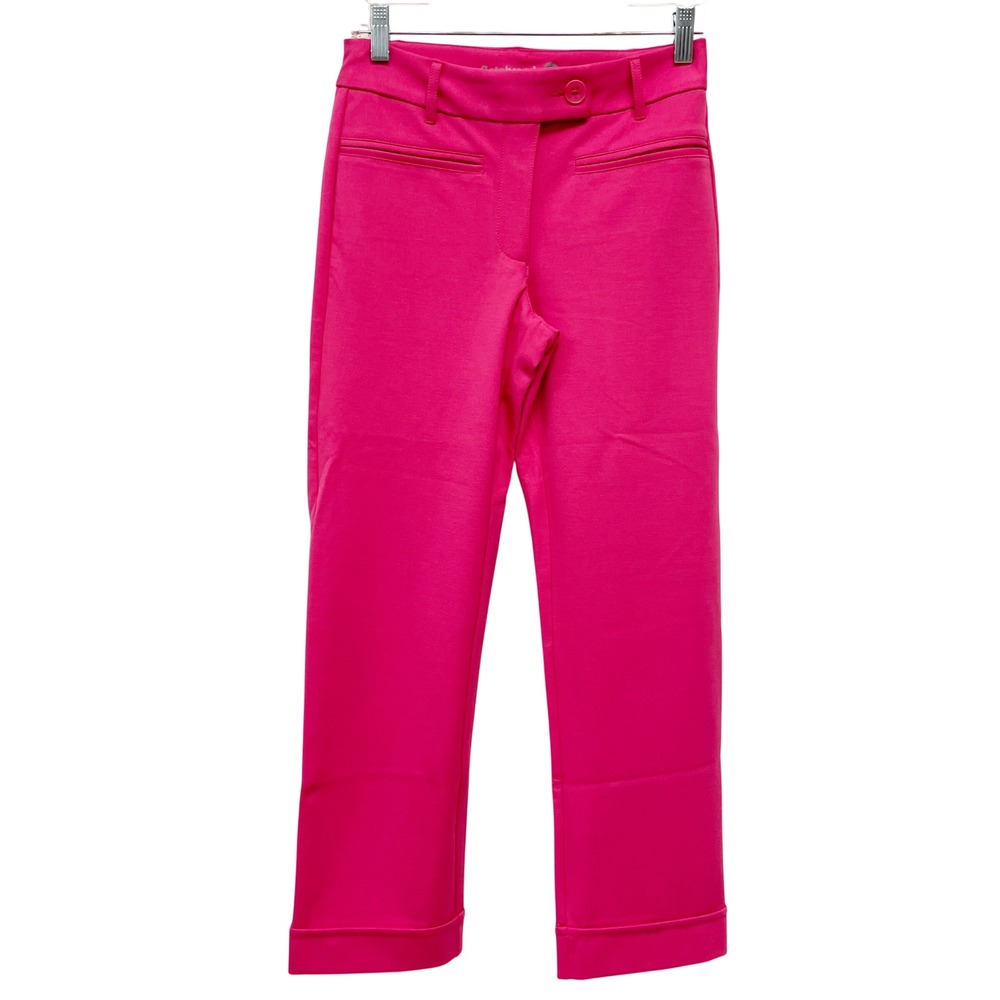 Betabrand Bright Pink Stretch Straight Leg Cuffed Yoga Dress Pants Size XS